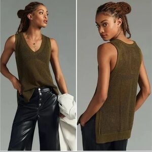 Anthropologie Olive Mesh Knit Top